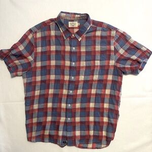 Normal Brand XXL Short Sleeve Plaid Shirt. Multi Colored Red, White, And Blues